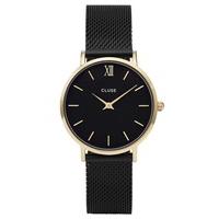 Cluse Minuit Gold Plated Black Mesh Bracelet Watch CL30026