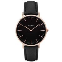 Cluse La Boheme Rose Gold Plated Black Strap Watch CL18001