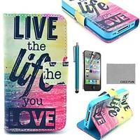 COCO FUN Love Life PU Leather Full Body Case with Screen Protector, Stand and Stylus for iPhone 4/4S