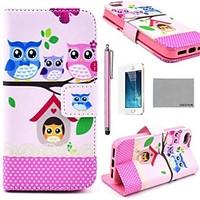 COCO FUN Lovely Owl Family Pattern PU Leather Full Body Case with Screen Protector, Stand and Stylus for iPhone 5/5S