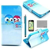 COCO FUN Cute lovely Owl Pattern PU Leather Full Body Case with Screen Protector for iPhone 5C