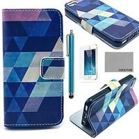 COCO FUN Blue Puzzle Pattern PU Leather Full Body Case with Film, Stand and Stylus for iPhone 5/5S