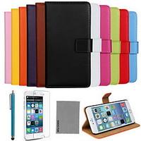 COCO FUN Ultra Slim Solid Color Genuine Leather Case with Film, Cable and Stylus for iPhone 6 6G 4.7(Assorted Colors)