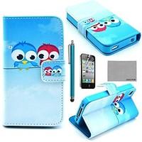 COCO FUN Cute Owl Pattern PU Leather Full Body Case with Screen Protector, Stand and Stylus for iPhone 4/4S