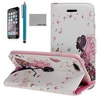 COCO FUN Butterfly Girl Pattern PU Leather Case with Screen Protecter, Stand and Stylus for iPhone 6 Plus 5.5