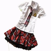 Cosplay Costumes Student/School Uniform Festival/Holiday Halloween Costumes Red and White Solid Carnival Female Nylon