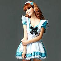 Cosplay Costumes Party Costume Maid Costumes Career Costumes Festival/Holiday Halloween Costumes White Sky Blue PatchworkDress Headpiece