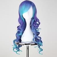 Cosplay Wigs Vocaloid Luca Blue Medium / Curly Anime Cosplay Wigs 75 CM Heat Resistant Fiber Female