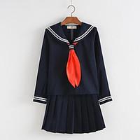 Cosplay Costumes Student/School Uniform Sailor/Navy Festival/Holiday Halloween Costumes Black Ink Blue Solid Cravat Top SkirtHalloween