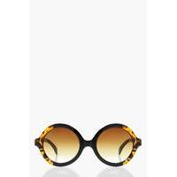 Contrast Tortoise Round Fashion Glasses - black