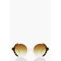 Contrast Tortoise Round Fashion Glasses - white