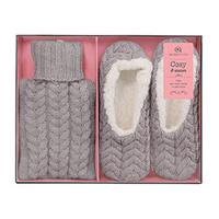 Cosy and Warm Hot Water Bottle and Cosy Slippers - Grey