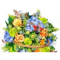 Country Basket with Roses and Hydrangeas