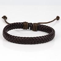 comfortable adjustable mens leather cool hard bracelet dark brown leat ...