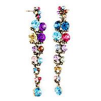 colorful crystal long tail drop earrings