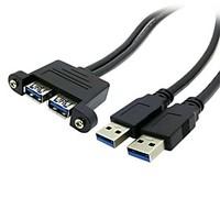 Combo Dual USB 3.0 Male to Female Extension Cable with Screw Panel Mount Holes 1M 3ft
