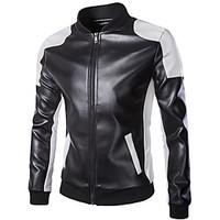 Collar PU Leather Black And White Motorcycle Jacket