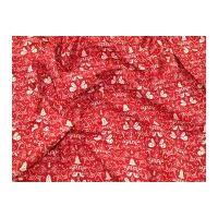Contemporary Christmas Bells Print Cotton Calico Fabric Natural on Red
