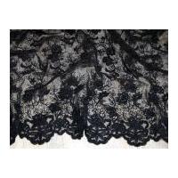 Corded & Embroidered Scalloped Edge Couture Bridal Lace Fabric Black