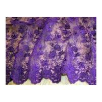 Corded & Embroidered Scalloped Edge Couture Bridal Lace Fabric Purple