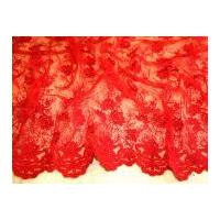 Corded & Embroidered Scalloped Edge Couture Bridal Lace Fabric Red