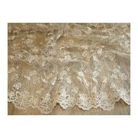 Corded & Embroidered Scalloped Edge Couture Bridal Lace Fabric Beige