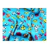 Colourful Ladybird Print Cotton Poplin Dress Fabric Turquoise