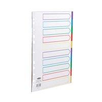 Concord Punched Pocket Dividers Plastic Multicolour-tabbed 10-Part Extra Wide A4 White Ref 66199