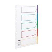 Concord Punched Pocket Dividers Plastic Multicolour-tabbed 5-Part Extra Wide A4 White Ref 66099