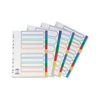 Concord Plastic Subject Dividers Polypropylene 120 Micron Europunched 12-Part A4 Assorted Ref 65999