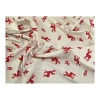 Contemporary Christmas Reindeer Print Cotton Calico Fabric Red on Natural