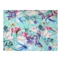 Colourful Floral Print Stretch Jersey Knit Dress Fabric Aqua & Pink