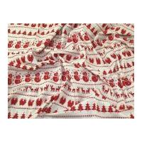 Contemporary Christmas Stripe Print Cotton Calico Fabric Red on Natural