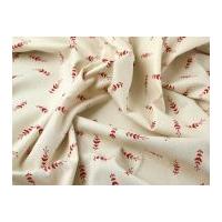 Comptemporary Canvas Collection Leaf Linen Look Fabric Red on Natural Seeded