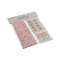 Cotton Fabric, Button & Trim Craft Set Pink Ditsy