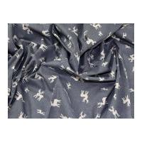 Contemporary Christmas Reindeer Print Cotton Calico Fabric Natural on Grey