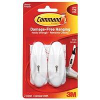 Command Medium Adhesive Wire Hook White Single Pack 2 Hooks4 Strips