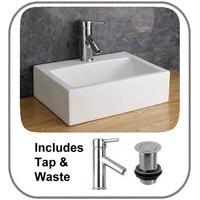 Countertop 43cm Barletta Rectangular Wash Basin with Single Lever Tap and Pop Up Waste
