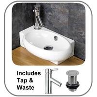 Complete Set with Lecce 42.5cm Left Handed Ceramic Basin with Tap and Plug