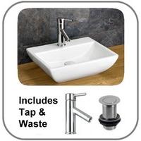 Counter Mounted 44.5cm by 33.5cm Massa Rectangular Sink and Tap and Plug Set