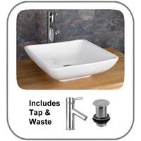 Counter Mounted Carrara 40cm x 40cm Square Sink with Tap and Waste