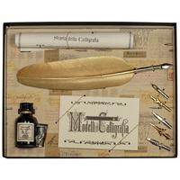 coles calligraphy gold feather quill and 5 nibs with black ink