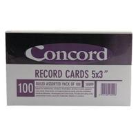 Concord Record Card 5x3 inches Assorted Pack of 100 16099160