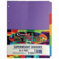 concord bright a4 divider heavyweight 5 part assorted 52599525