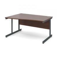 contract 25 1400 left hand wave desk graphite leg frame walnut top