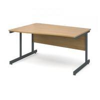 Contract 25 1400 left hand wave desk, graphite leg frame oak top