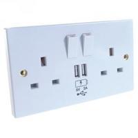 Connekt Gear UK Power Socket 2-Gang Mains With 2x USB Ports 2A White