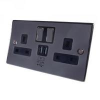 Connekt Gear UK Power Socket 2-Gang Mains With 2x USB Ports 2A Black