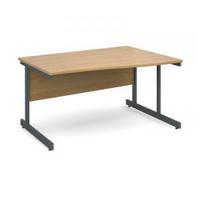 Contract 25 1400 right hand wave desk, graphite leg frame oak top