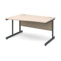 Contract 25 1400 left hand wave desk, graphite leg frame maple top